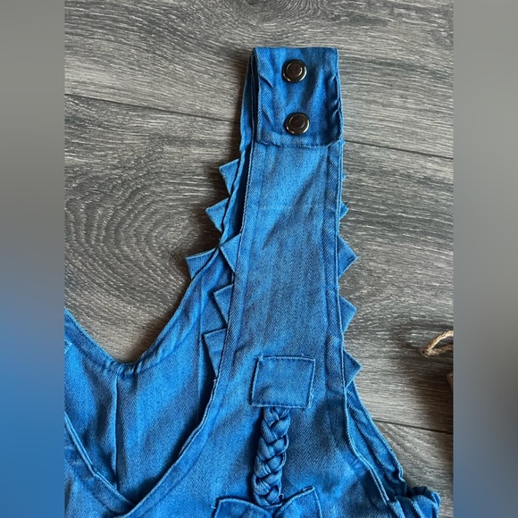 Kawaii unbranded bow detail panda snap button smocked bright blue jean vest M - Picture 4 of 10